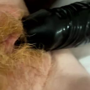 Hairy Redhead Wife Fucks Herself with 3 HUGE Dildos Creamy Pussy