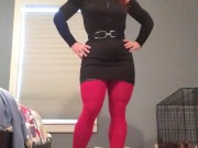 Hilda's disguise (female mask, mask, tights, trans, crossdress, high heels, short skirt, transform)