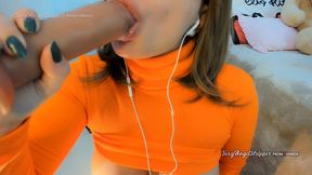 asmr intense ear licking pussy sounds and blowjob with velma dinkley from scooby doo cosplay try not to cum