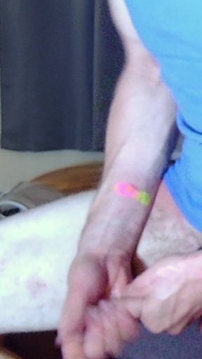 Jerking off with Blue Beater on, Standing up Near Camera