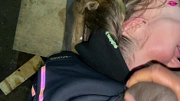 Homless woman poked in the face with a cock