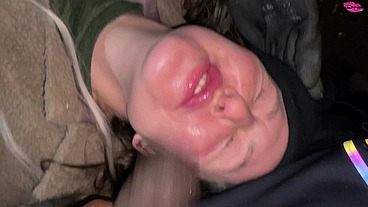 Homless woman poked in the face with a cock