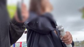 Adulterous wife in park shows big nipples seeking public cock