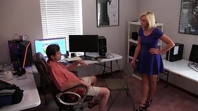 Slutty secretary gets her blonde hair messed up by a POV fuck