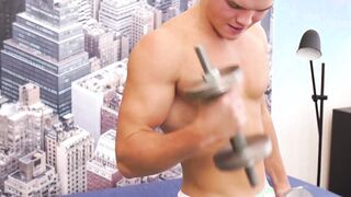 Cute Russian jock Rustie Port wanks solo while working out