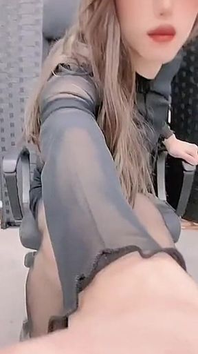 Asian Sissy CD Eva in Black Dress Pantyhose and Highheels