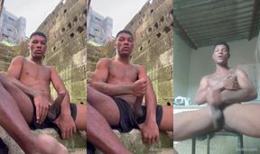Brazillian boy show his BIG BLACK COCK and cum in public (compilation)
