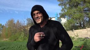 Wendy Moon masturbate in van and convince dude to fuck and creampie her