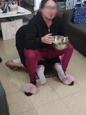 Eating while you are crushed under my ass