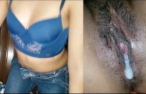 Brunette teen in tight jeans gets her hairy pussy filled
