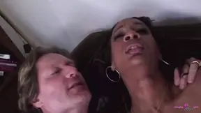 Two white men help the skinny ebony cutie orgasm by pounding and giving her facials