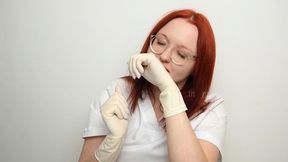 Doctor tries on her sterile latex gloves - fetish ASMR teasing (EN)