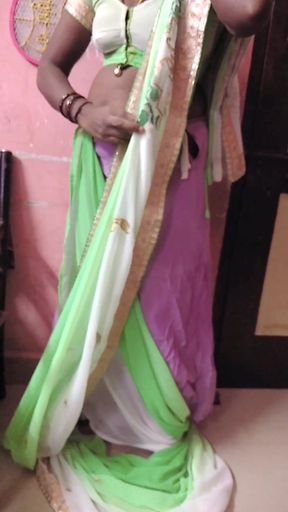 Desi Tamil Slut Wife Renu No Bra Blouse & No Panty Petticoat Saree Tease for Secret Lover! Indianhotwifex