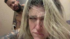 In the alley of an alley making that delicious love with her pussy all wet and his cock throbbing inside her without a condom ready for us to cum together!
