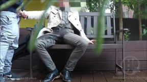 a bench encounter turns into a public piss humiliation
