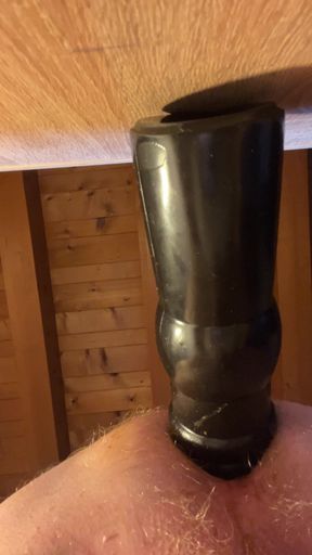 Grandpa Fucks Himself with His Black BDSM Dildo