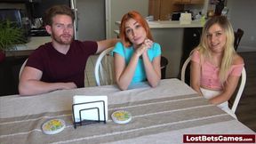 Slim girls play a strip red light green light game