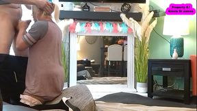 white guy wearing mask fucks my mouth and ass