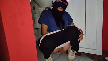 THE WHORE PUT ON A BALACLAVA AND MAKES PORN FROM HER WORK WAREHOUSE SHOWING HER MATURE VAGINA