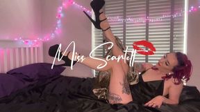 Scarlett's sexy black heels and leopard satin robe tease