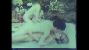 Classic USA couple makes love by the swimming pool