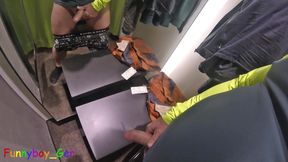 In Front of Several Mirrors, I Pleasurably Masturbate My Thick Foreskin Cock in the Changing Room of a Clothing Store