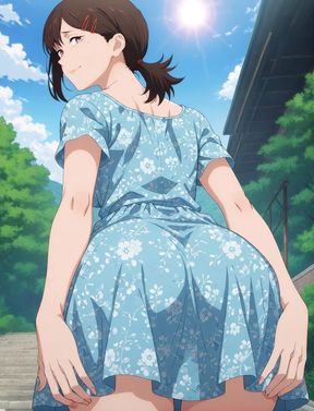 Curvy blonde pro flashes her hot body in an upskirt scene from anime