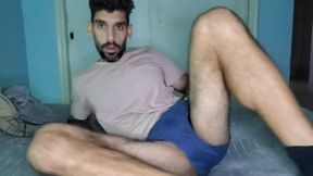 Big balls daddy jerks off while flexing his hairy chubby ass