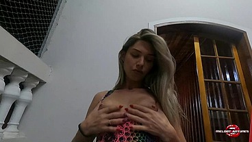 A fuck in the net with the naughty blonde who enjoys three times squirting a lot on the grown man's dick who came in her pussy and made the damn come again and lick all the fuck!