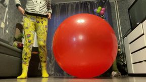 Big red yoga ball jump