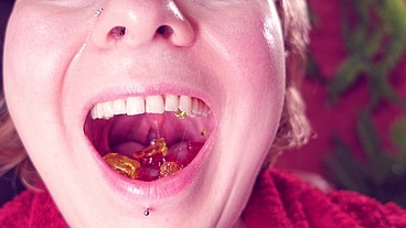 ASMR: eating jelly teddybears candies. Chewing. Mouth Close-up.