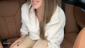 Solo Masturbation in the backseat of a car of the mall parking lot in public