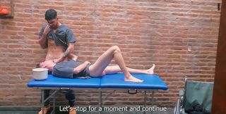 Massage leads to crazier fucking with an injured hoe