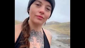 Relaxing in the thermal river after hiking a mountain ️ #iceland