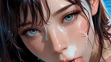 This beautiful woman loves to suck cocks in the pool and get her face covered in cum- Esta hermosa mujer le encanta chupar pollas en la piscina y que le llenen su cara dese semen GENERADO POR IA