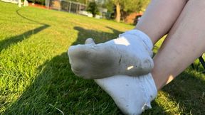 I get my white frilly socks very dirty at the park