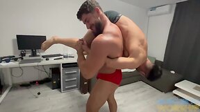 Alpha male muscle hunks dominate in rough wrestling match - muscle worship and gay sex galore!