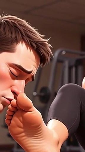 Strong Muscular Woman Makes Skinny Slave Lick Her Feet