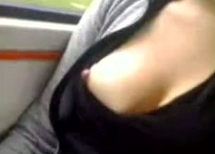 Rubbing her wet and itchy pussy in public transport