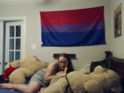 Sensually sucking small strapon