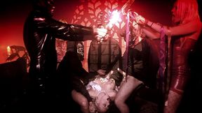 the sex addicts get their pussies stretched by hooded men