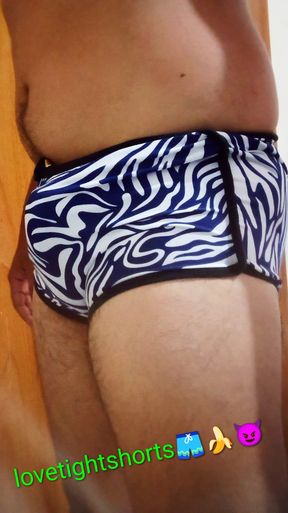 Pulsing in Tight Shorts - Thong Bulge Throbbing Hard