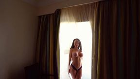 MILF plays with hard cock and gets Massive cumshot on her Huge Fake tits