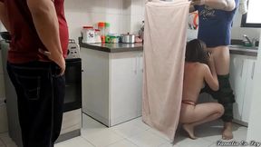 Teen Fucks MILF Stepmom Anal While Dad Fixes Kitchen