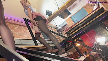 Blonde Teen Fucks Her Boyfriend In Ripped Black Sheer Tights