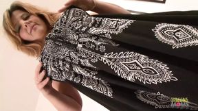 Busty mature with big tits in lingerie fingers her pussy while getting blacked