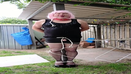 DAISY TIED TO A POLE IN TIGHT BLACK SHORTS