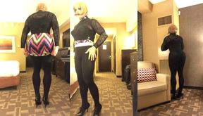 Krystal's Hotel Tease mom gets feminized with a mask and high heels