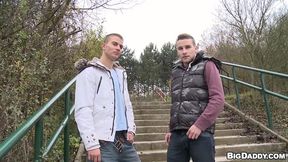 two sexy amateur studs fucking in public!