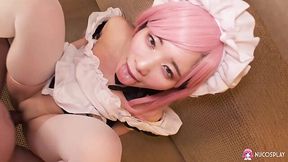 Fat dick fucked horny maid Ringo Fuji in stockings between her juicy peaches